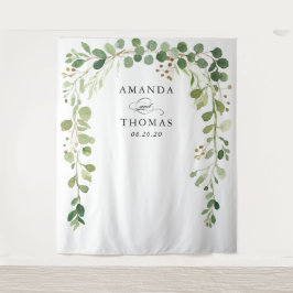 Tapiz Fondo de boda arco de hojas verdes de eucalipto