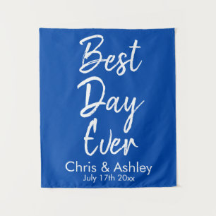 Tapiz Fondo de boda azul cobalto personalizado Mejor día