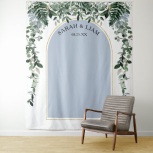 Tapiz Fondo de boda boho arco azul polvoriento botánico