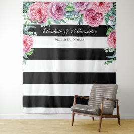 Tapiz Fondo de boda boho. Fondo de flores rosadas