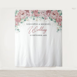 Tapiz Fondo de boda boho rosa floral dorado verde