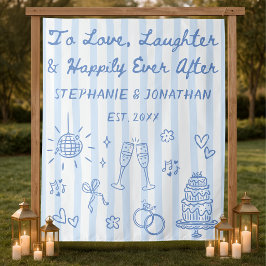 Tapiz Fondo de boda caprichoso dibujado a mano azul polv