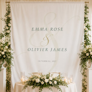 Tapiz Fondo de boda con monograma de oro verde esmeralda