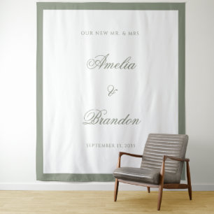 Tapiz Fondo de Boda de borde verde clásico formal Sage