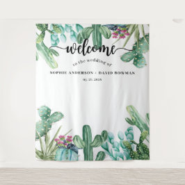 Tapiz Fondo de boda de cactus suculento acuarela