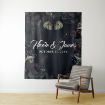 Fondo de boda de calaveras góticas y rosas negras