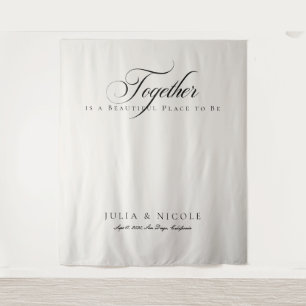 Tapiz Fondo de boda de caligrafía de marfil clásico