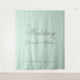 Tapiz Fondo de boda de caligrafía simple verde menta