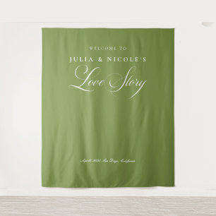 Tapiz Fondo de boda de caligrafía verde clásico Banner