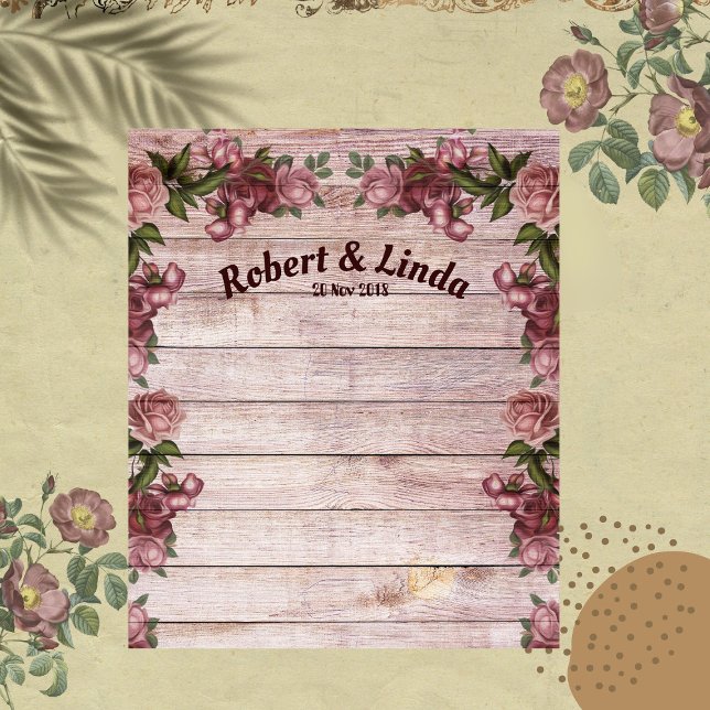 Tapiz Fondo de boda de campo de rosas rústicas del bosqu (Rustic Woodland Roses Country Wedding Backdrop)