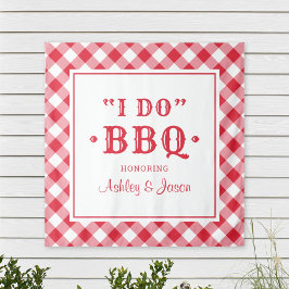 Tapiz Fondo de boda de cuadros rojos I Do BBQ