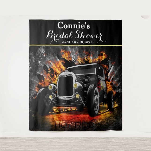 Tapiz Fondo de boda de fuego de fiesta de Hot Rod (Anverso)