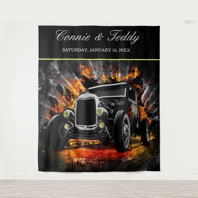 Tapiz Fondo de boda de fuego de fiesta de Hot Rod (Anverso)