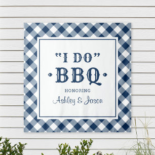 Tapiz Fondo de boda de gingham naval de 'I Do BBQ'