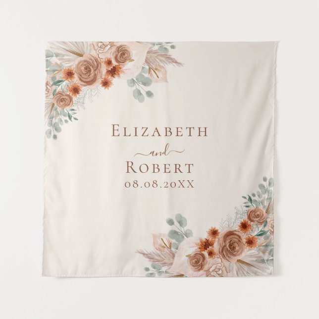 Tapiz Fondo de Boda de hierba Terracotta Floral Pampas (Anverso)