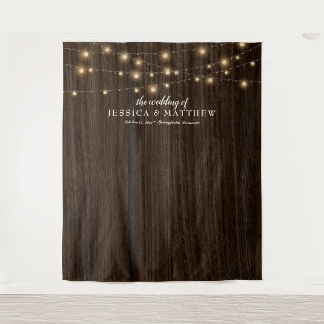 Tapiz Fondo de boda de luces centelleantes de estilo rús (Anverso)