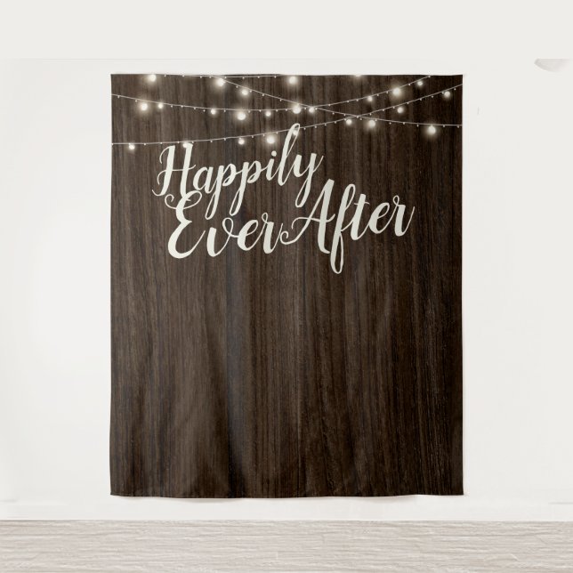 Tapiz Fondo de boda de madera rústica para siempre (Anverso)