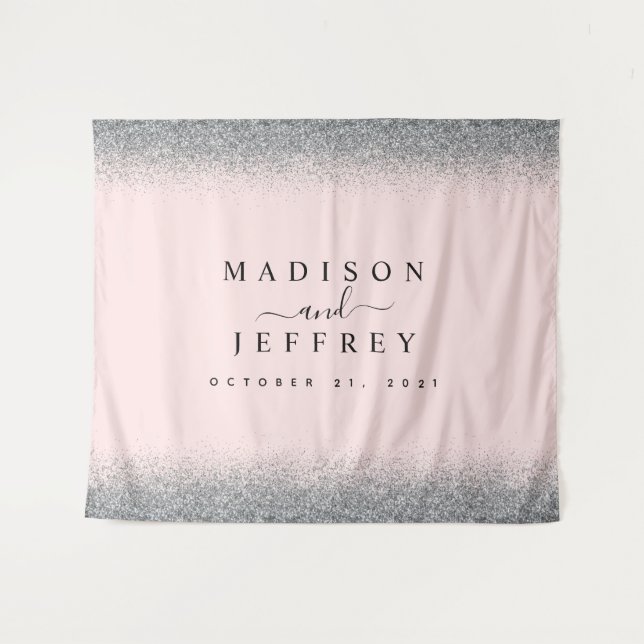Tapiz Fondo de boda de purpurina plateada y rosa rubor (Anverso (horizontal))