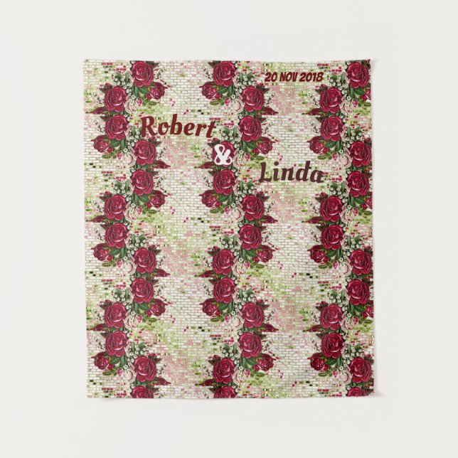 Tapiz Fondo de boda de rosa granate rústica de Borgoña (Anverso)