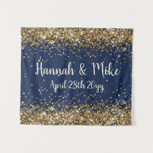 Tapiz Fondo de boda dorado azul marino personalizado Pro