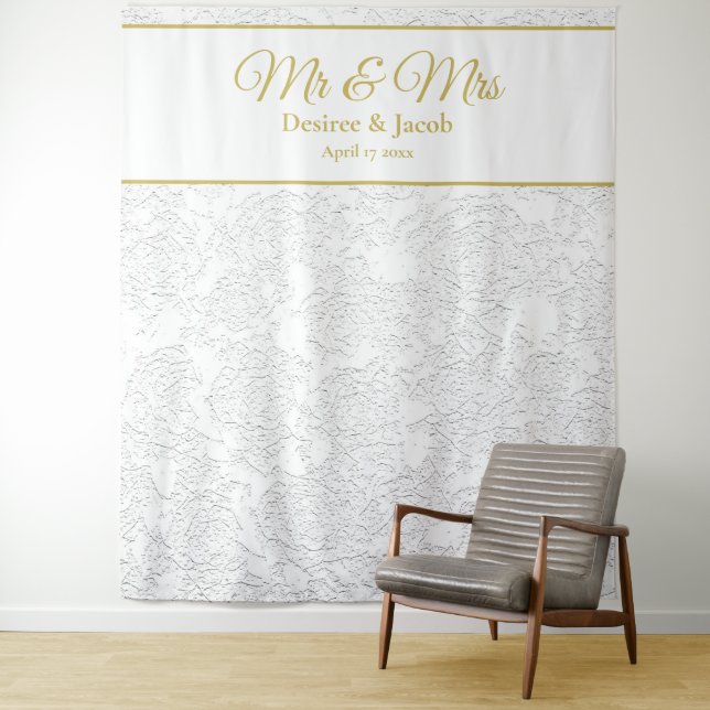 Tapiz Fondo de boda elegante en oro y blanco para cabina (In situ)