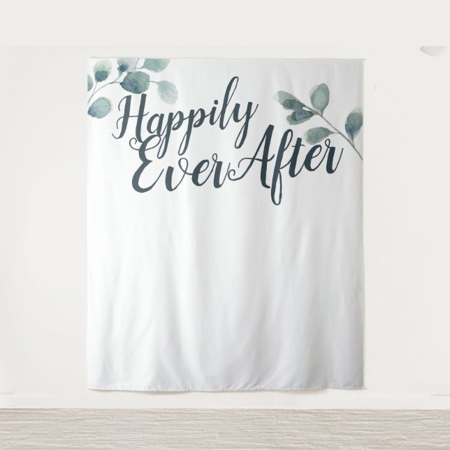 Tapiz Fondo de boda Felices para siempre de eucalipto az (Anverso)