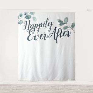 Tapiz Fondo de boda Felices para Siempre de Eucalipto Az