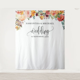 Tapiz Fondo de boda floral naranja burgundy Boho Blush