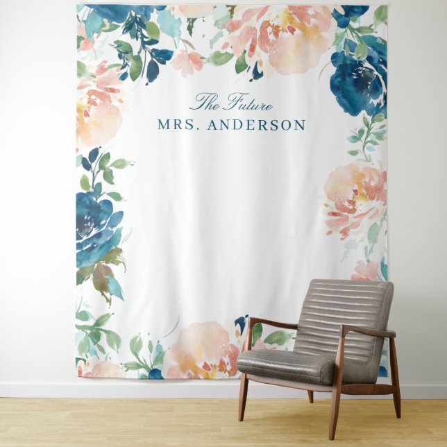 Tapiz Fondo de boda floral navy Midnight Blooms (In situ)