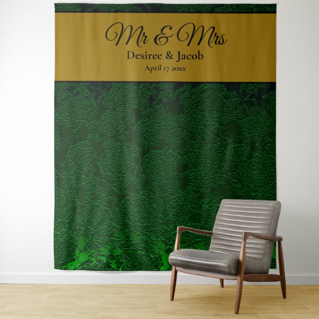 Tapiz Fondo de boda floral verde cazador dorado negro (In situ)