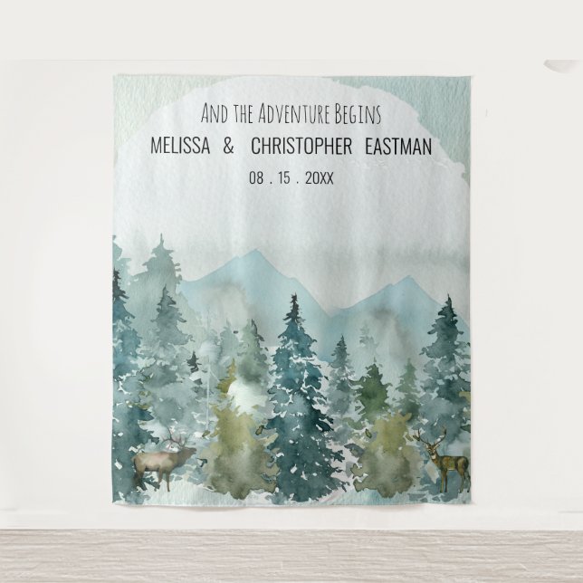 Tapiz Fondo de Boda Forestal Encantado Cabina de Fotos (Anverso)