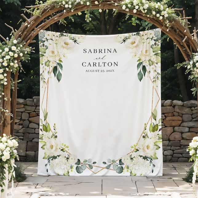 Tapiz Fondo de Boda Geométrico Floral Blanco de Verdor (Subido por el creador)