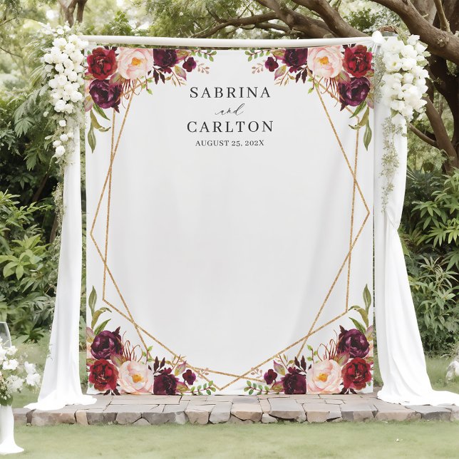 Tapiz Fondo de boda geométrico floral rojo Borgoña (Subido por el creador)