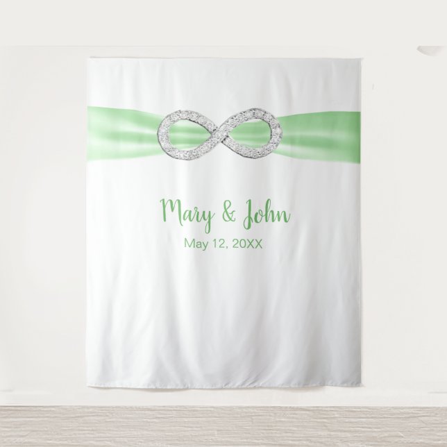 Tapiz Fondo de boda infinito de diamante de cinta verde (Anverso)