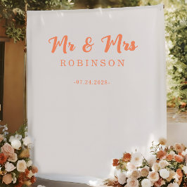 Tapiz Fondo de boda naranja coral moderno para señor y s