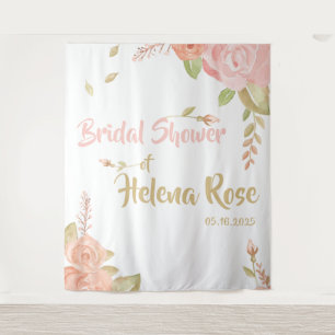 Tapiz Fondo de Boda Nupcial con Rosas Rosadas y Melocotó