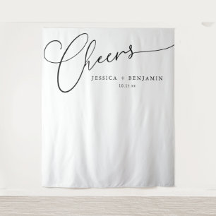 Tapiz Fondo de boda personalizado Cheers Black White Scr