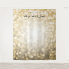 Tapiz Fondo de boda personalizado con luces doradas Boke