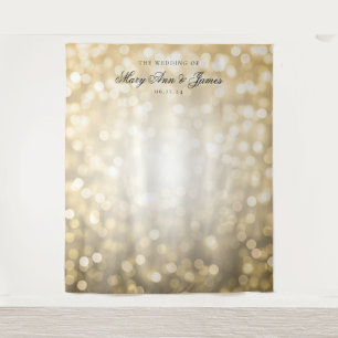 Tapiz Fondo de boda personalizado con luces doradas Boke