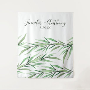 Tapiz Fondo de Boda Personalizado con Ramas de Acuarela