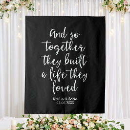 Tapiz Fondo de boda personalizado en blanco y negro Tan