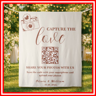 Tapiz Fondo de boda QR Capture The Love en naranja quema