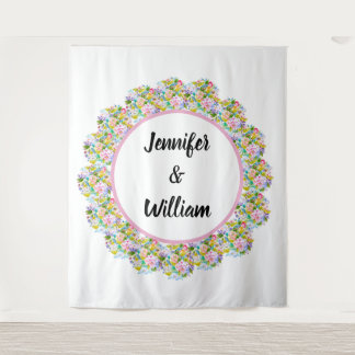 Tapiz Fondo de boda romántico de flores rosadas pastel