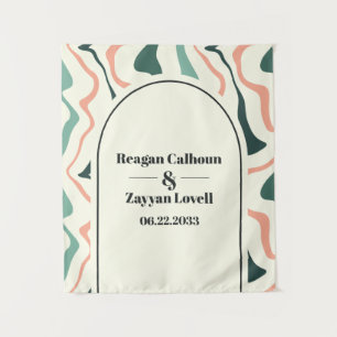 Tapiz Fondo de Boda Verde Menta Rosa Remolino Retro Arco