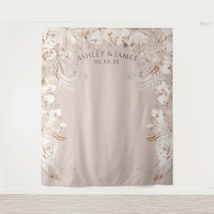 Tapiz Fondo de bodas de jardín floral y botánico beige