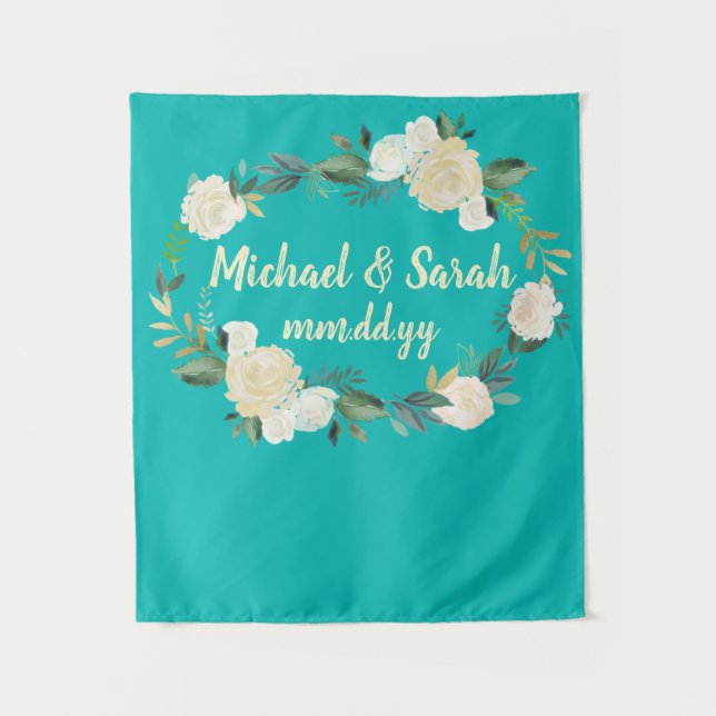 Tapiz Fondo de Boho Spring Wedding Photo Booth (Anverso)