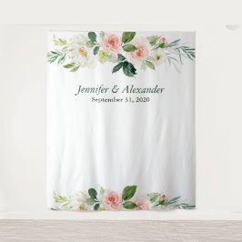 Tapiz Fondo de cabina de fotos de boda boho floral rosa