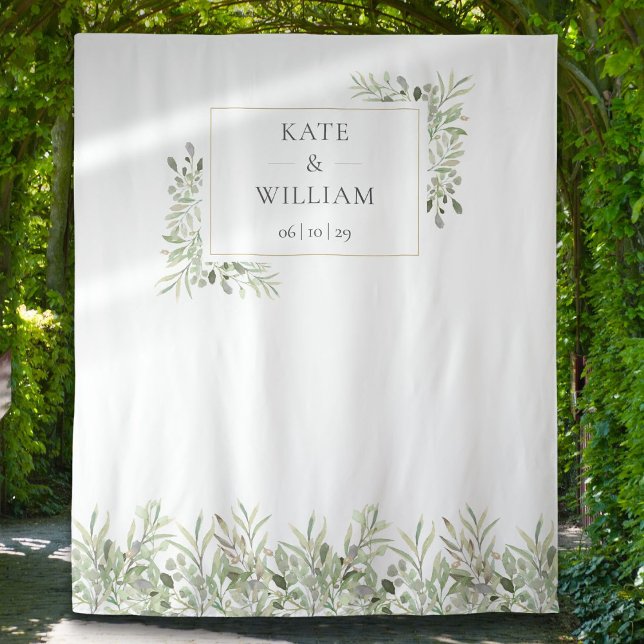 Tapiz Fondo de cabina de fotos de boda con follaje verde (Greenery Foliage Wedding Photo Booth Backdrop)
