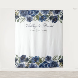Tapiz Fondo de cabina de fotos de boda floral azul marin