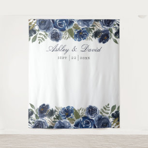 Tapiz Fondo de cabina de fotos de boda floral azul marin